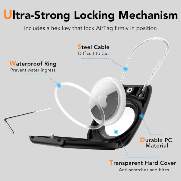 HATALKIN Compatible with Apple AirTag Holder, 4 Pack IPX8 Waterproof AirTag Secure Holder with Wire Cable Air Tag Lock Keychain Key Ring Holder Case Luggage tag for Keys, Luggage, Backpack - Image 2