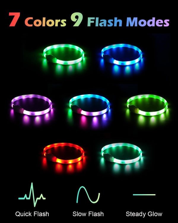 Joytale Light Up Dog Collar, Rainproof LED Dog Collar Rechargeable, 9 Flashing Modes, Glow Collars for Night Walking, Cuttable Soft Silicone Collar for Large Medium Small Dogs, 27.5 Inch - Image 4