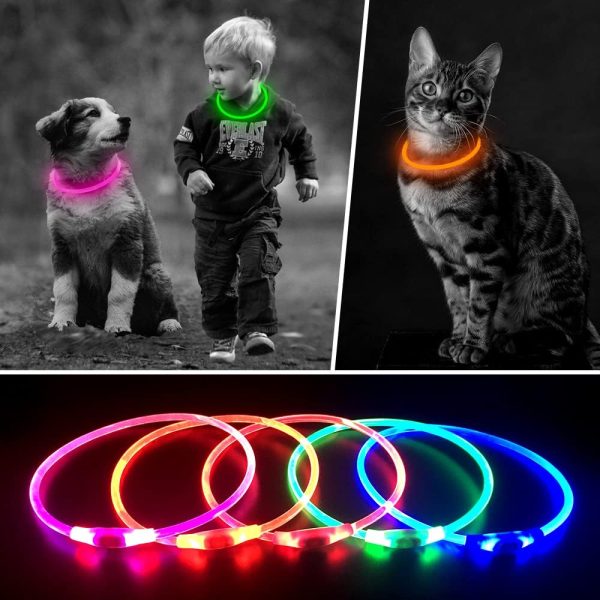LED Dog Collar, USB Rechargeable Light Up Dog Collars, Glow Safety Basic Dog Collars for Night Walking, Waterproof Collar for Small Medium Large Dogs - Image 6