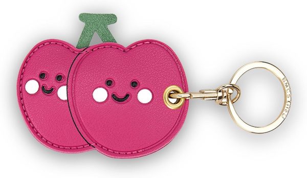 Leather Keychain Case Holder Compatible with Apple AirTag, GPS Airtag Keychain Finder Tracker with Key Ring, Anti-Scratch Protective Air Tag Cover for Keys, Wallet(Cherry)