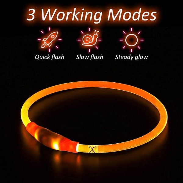 LED Dog Collar, USB Rechargeable Light Up Dog Collars, Glow Safety Basic Dog Collars for Night Walking, Waterproof Collar for Small Medium Large Dogs - Image 2