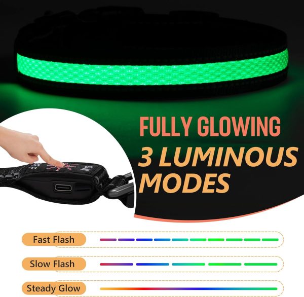 Led Small Dog Collar Rechargeable, Lighted Dog Collars for Night Flashing, Safety Light Glowing Collars, Dog Light Up Collar Waterproof (Green, Pack of 1, S) - Image 2