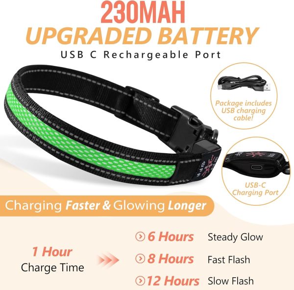 Led Small Dog Collar Rechargeable, Lighted Dog Collars for Night Flashing, Safety Light Glowing Collars, Dog Light Up Collar Waterproof (Green, Pack of 1, S) - Image 3