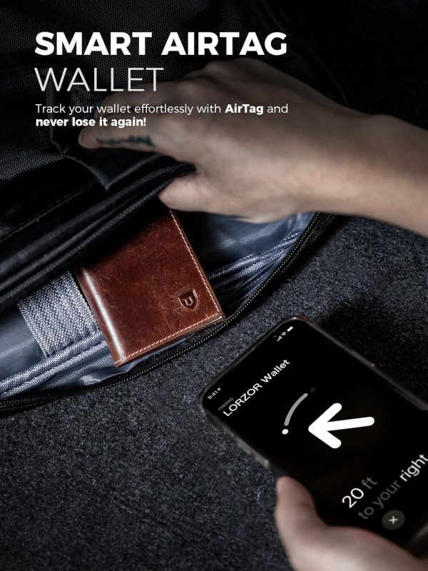 AirTag Wallet - Full Grain Leather Handcrafted, Mens Minimalist Wallet with Apple Air Tag Holder, Slim Smart Pop up Card Case, ID Window, RFID Blocking, Front Pocket (AirTag Not Included) - Image 7