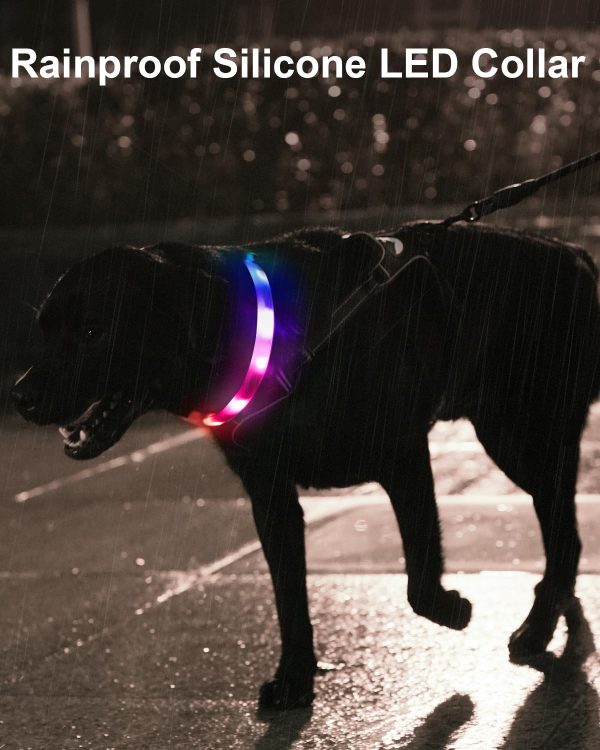 Joytale Light Up Dog Collar, Rainproof LED Dog Collar Rechargeable, 9 Flashing Modes, Glow Collars for Night Walking, Cuttable Soft Silicone Collar for Large Medium Small Dogs, 27.5 Inch - Image 6
