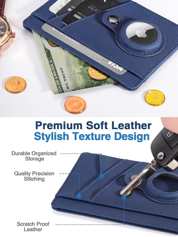 Minimalist Wallet with AirTag Holder Credit Card Holder Slim Wallet for Men, Leather Front Pocket Wallet Compact Small Card Holder Travel Thin Card Case ID Window RFID Blocking Card Organizer - Image 6
