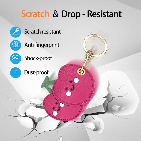 Leather Keychain Case Holder Compatible with Apple AirTag, GPS Airtag Keychain Finder Tracker with Key Ring, Anti-Scratch Protective Air Tag Cover for Keys, Wallet(Cherry) - Image 3