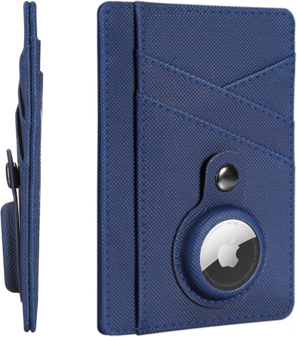 Minimalist Wallet with AirTag Holder Credit Card Holder Slim Wallet for Men, Leather Front Pocket Wallet Compact Small Card Holder Travel Thin Card Case ID Window RFID Blocking Card Organizer