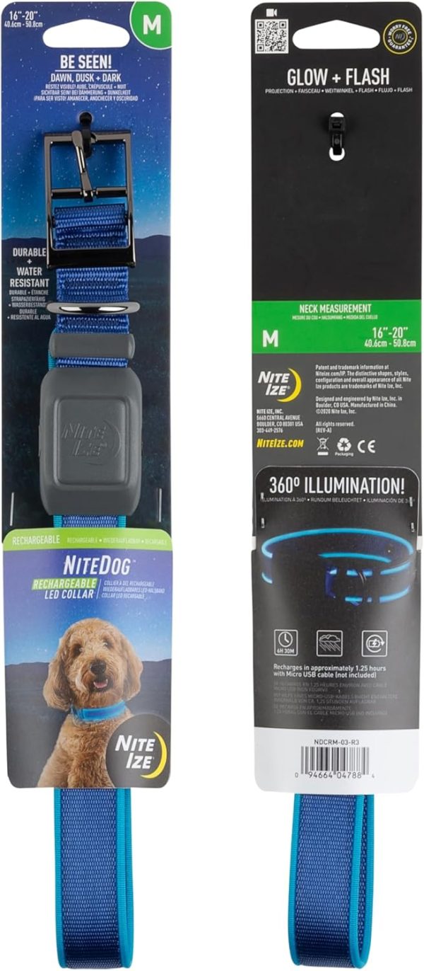 Nite Ize NiteDog Rechargeable LED Collar - Light Up Dog Collar with Durable Metal Buckle - Water-Resistant & Rechargeable Collar - Dog Supplies for Night Activities - Medium, Blue - Image 7