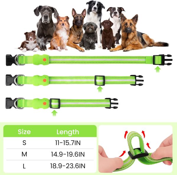 HZK Light Up Dog Collar, LED Glow Collar with USB Rechargeable Lighted Bright, Dog Flashing Collar Waterproof, 4 Colors with 3 Sizes for Small Medium Large Dogs - Green M - Image 3