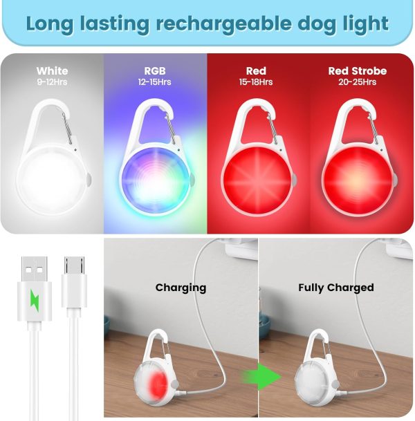 Dog Lights 2Pack LED Rechargeable Dog Collar Lights Clip on with RGB Color Pet Safety Lights Light up Lighted Dog Harness Light for Night Walking Camping - Image 2