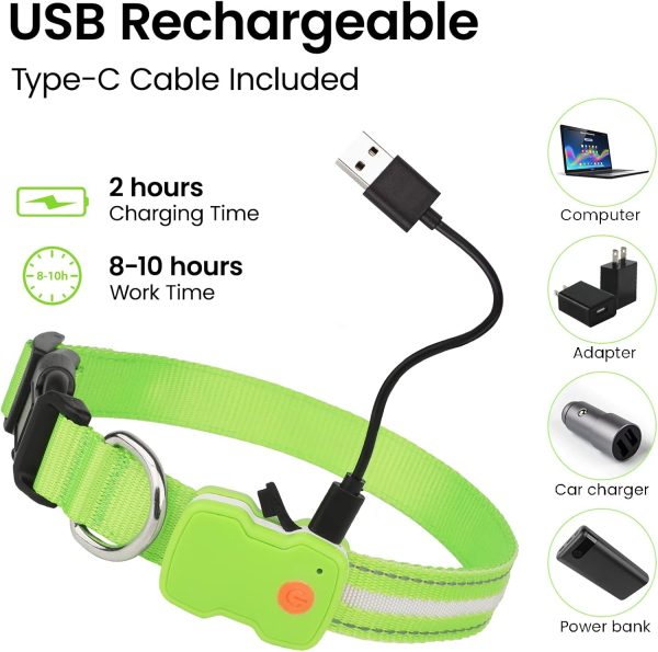 HZK Light Up Dog Collar, LED Glow Collar with USB Rechargeable Lighted Bright, Dog Flashing Collar Waterproof, 4 Colors with 3 Sizes for Small Medium Large Dogs - Green M - Image 4