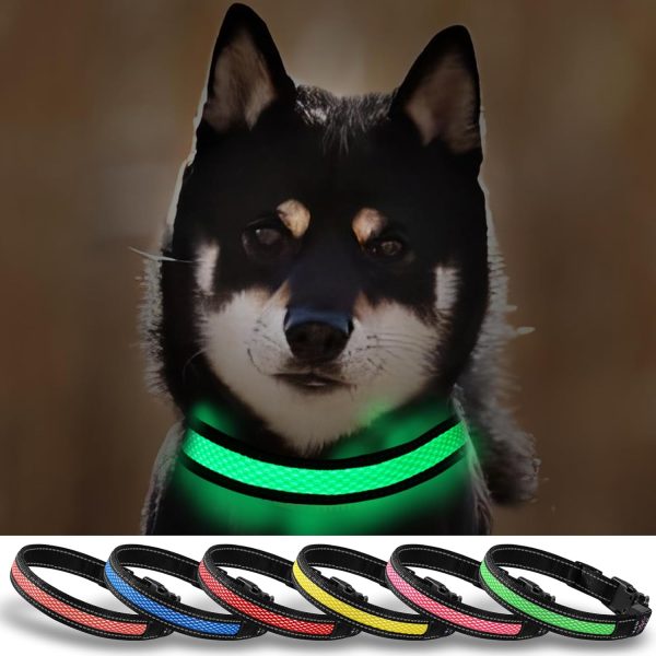 Led Small Dog Collar Rechargeable, Lighted Dog Collars for Night Flashing, Safety Light Glowing Collars, Dog Light Up Collar Waterproof (Green, Pack of 1, S)