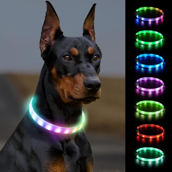 Joytale Light Up Dog Collar, Rainproof LED Dog Collar Rechargeable, 9 Flashing Modes, Glow Collars for Night Walking, Cuttable Soft Silicone Collar for Large Medium Small Dogs, 27.5 Inch