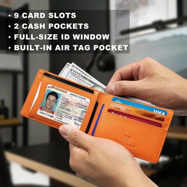 AirTag Wallet Men, Bifold Genuine Leather Rfid Blocking AirTag Wallet with Cash Slots ID Window, Compatible Apple Air Tag Holder - Image 2