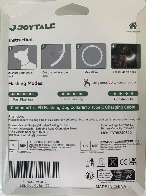 Joytale Light Up Dog Collar, Rainproof LED Dog Collar Rechargeable, 9 Flashing Modes, Glow Collars for Night Walking, Cuttable Soft Silicone Collar for Large Medium Small Dogs, 27.5 Inch - Image 8
