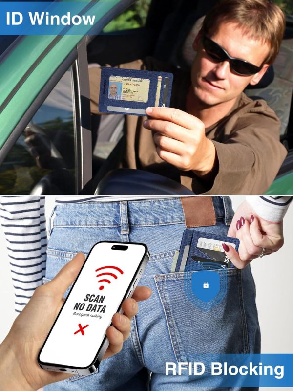Minimalist Wallet with AirTag Holder Credit Card Holder Slim Wallet for Men, Leather Front Pocket Wallet Compact Small Card Holder Travel Thin Card Case ID Window RFID Blocking Card Organizer - Image 5