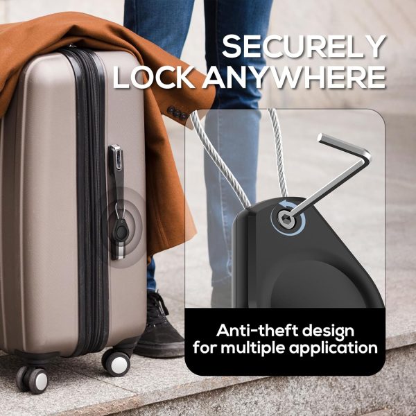 Waterproof AirTag Keychain Holder - (4 Pack) Air tag Lock Case with Wire Cable Compatible with Apple AirTags, Ultra Durable Anti-Lost Protective Case with Keyring for Luggage, Key, Backpack, Black - Image 3