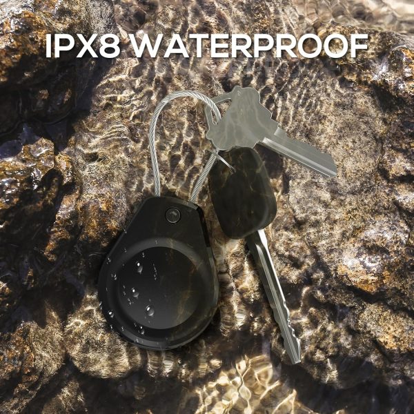 Waterproof AirTag Keychain Holder - (4 Pack) Air tag Lock Case with Wire Cable Compatible with Apple AirTags, Ultra Durable Anti-Lost Protective Case with Keyring for Luggage, Key, Backpack, Black - Image 2