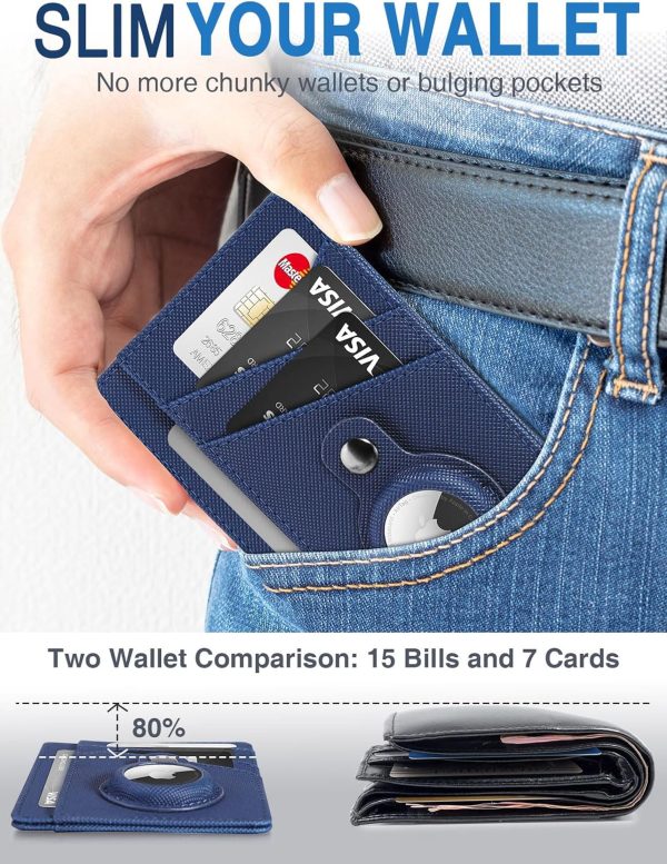 Minimalist Wallet with AirTag Holder Credit Card Holder Slim Wallet for Men, Leather Front Pocket Wallet Compact Small Card Holder Travel Thin Card Case ID Window RFID Blocking Card Organizer - Image 4