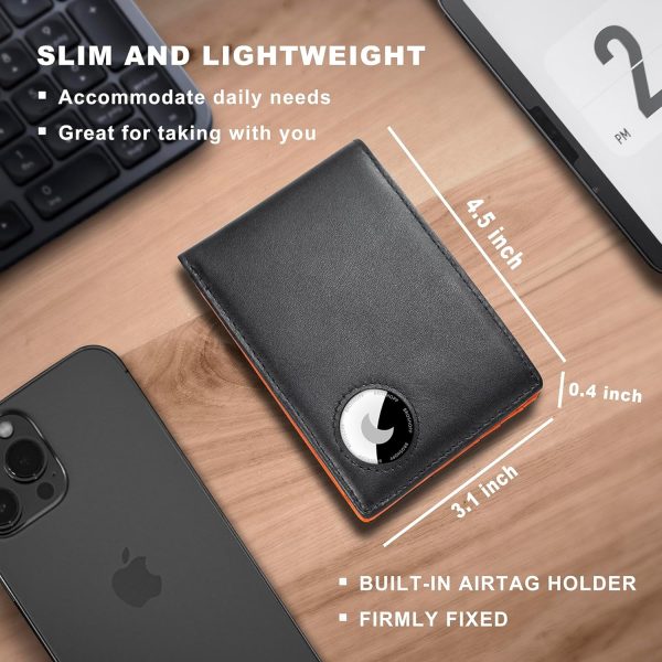 AirTag Wallet Men, Bifold Genuine Leather Rfid Blocking AirTag Wallet with Cash Slots ID Window, Compatible Apple Air Tag Holder - Image 5