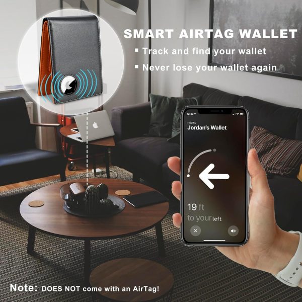 AirTag Wallet Men, Bifold Genuine Leather Rfid Blocking AirTag Wallet with Cash Slots ID Window, Compatible Apple Air Tag Holder - Image 3